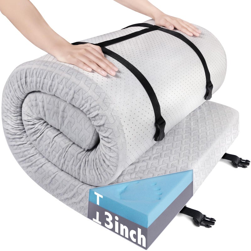 Coldwind Memory Foam Camping Mattress Pad 3 Inch Thick, Portable Sleeping Pad with Waterproof Cover, Portable Roll Up Cot Mattress Pad Floor Mat for Travel Truck Bed Tent 72" x 24"x 3" - Image 1