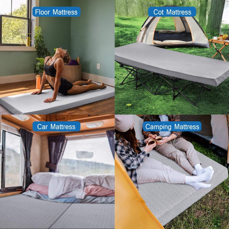 Coldwind Memory Foam Camping Mattress Pad 3 Inch Thick, Portable Sleeping Pad with Waterproof Cover, Portable Roll Up Cot Mattress Pad Floor Mat for Travel Truck Bed Tent 72" x 24"x 3" - Image 4