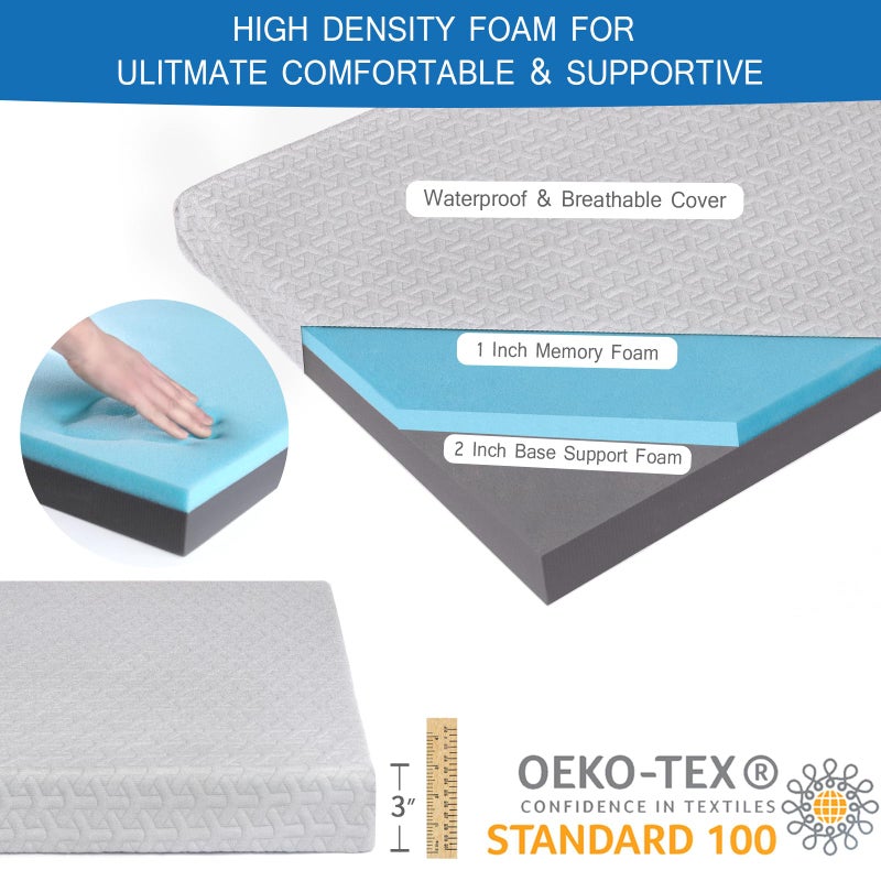 Coldwind Memory Foam Camping Mattress Pad 3 Inch Thick, Portable Sleeping Pad with Waterproof Cover, Portable Roll Up Cot Mattress Pad Floor Mat for Travel Truck Bed Tent 72" x 24"x 3" - Image 3