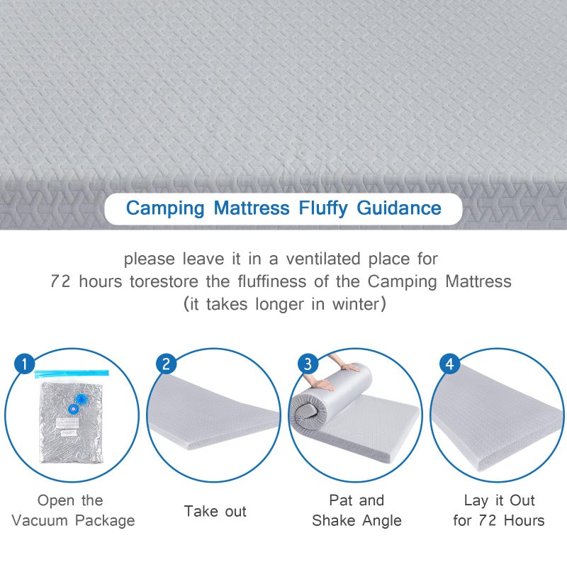 Coldwind Memory Foam Camping Mattress Pad 3 Inch Thick, Portable Sleeping Pad with Waterproof Cover, Portable Roll Up Cot Mattress Pad Floor Mat for Travel Truck Bed Tent 72" x 24"x 3" - Image 5