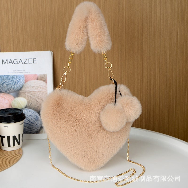 New Korean Style Fluffy Bag Fashion Love Bag Autumn and Winter All-match Shoulder Crossbody Bag Love Hand Coin Purse Taro color - Image 4