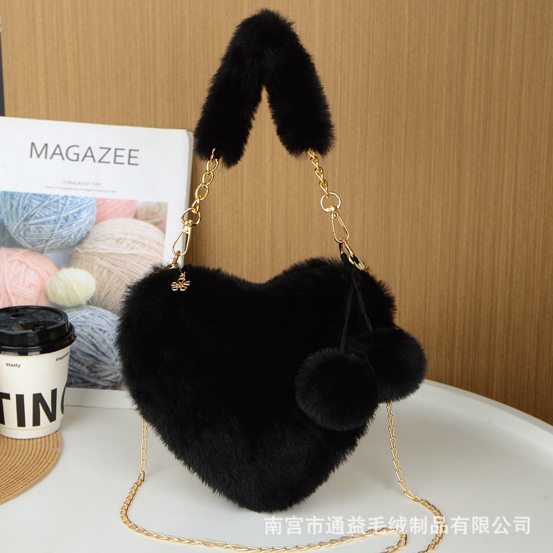 New Korean Style Fluffy Bag Fashion Love Bag Autumn and Winter All-match Shoulder Crossbody Bag Love Hand Coin Purse Taro color - Image 3