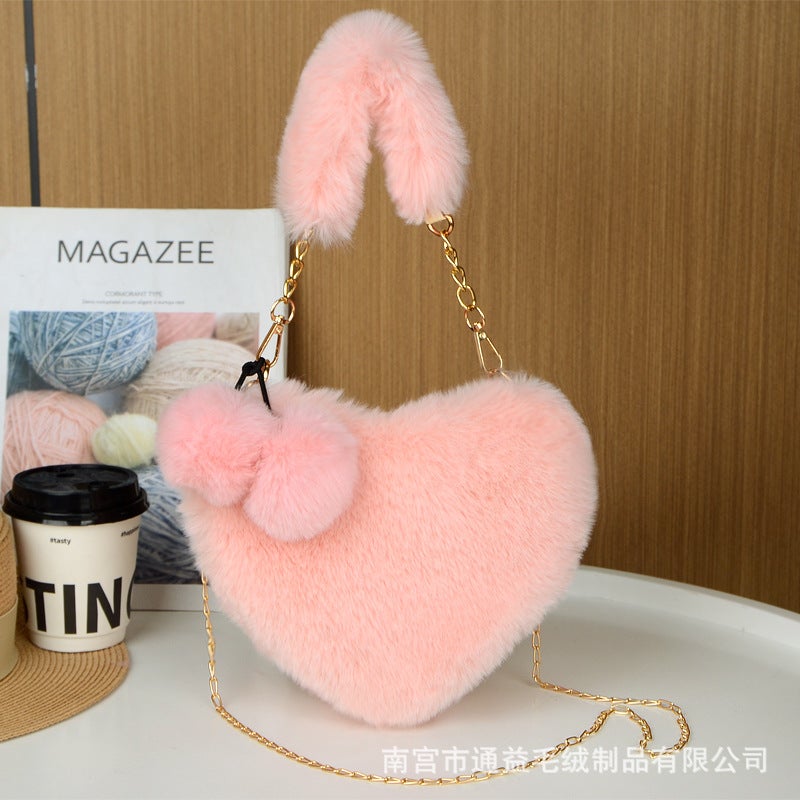New Korean Style Fluffy Bag Fashion Love Bag Autumn and Winter All-match Shoulder Crossbody Bag Love Hand Coin Purse Taro color - Image 2