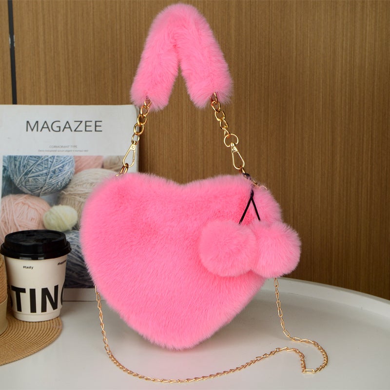 New Korean Style Fluffy Bag Fashion Love Bag Autumn and Winter All-match Shoulder Crossbody Bag Love Hand Coin Purse Taro color - Image 5