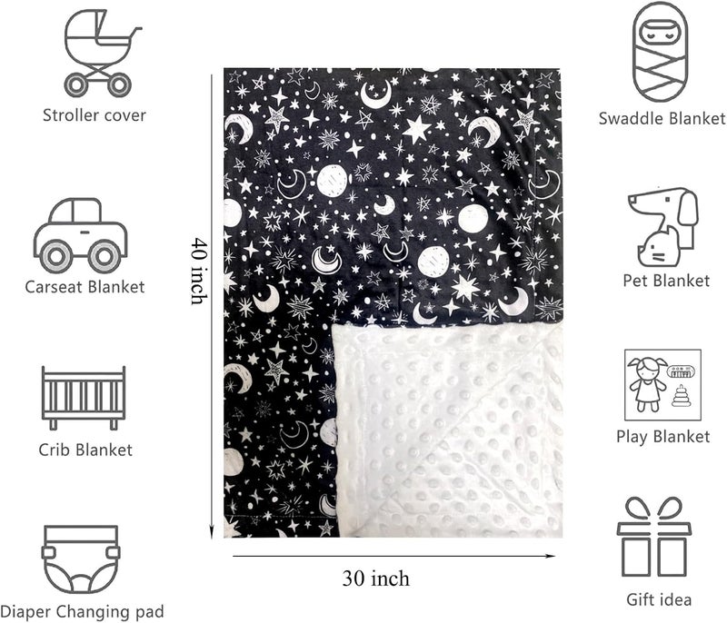 Citihomy Baby Blanket for Girls Boys Black Moon Star Minky Super Soft Double Layer Receiving Blanket with Dotted Backing for Newborns Nursery Stroller Receiving Toddlers Crib Bedding Blankets 30x40 Inch - Image 2