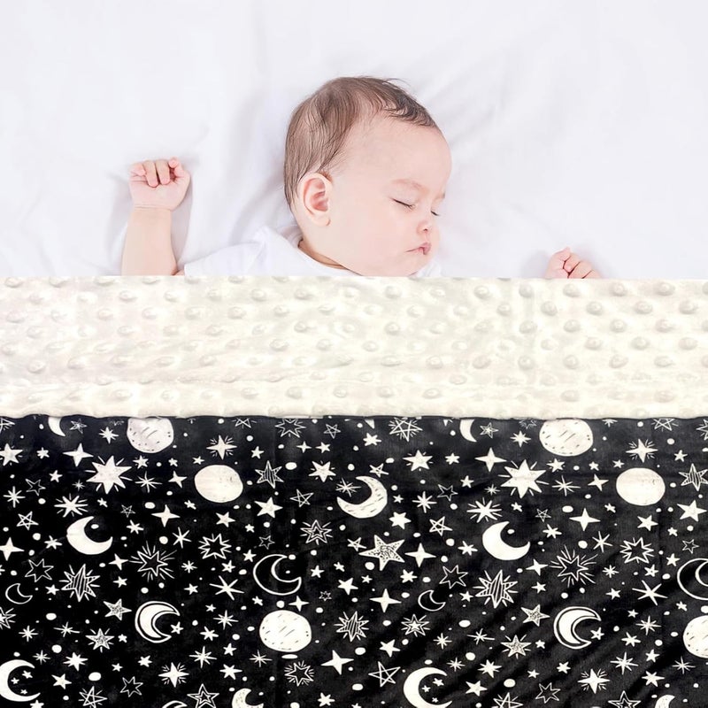 Citihomy Baby Blanket for Girls Boys Black Moon Star Minky Super Soft Double Layer Receiving Blanket with Dotted Backing for Newborns Nursery Stroller Receiving Toddlers Crib Bedding Blankets 30x40 Inch - Image 4