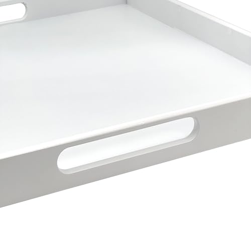 Bamboo Bam & Boo 20" x 20" x 2" Square Natural Bamboo Ottoman Tray with Handles, White - Image 4