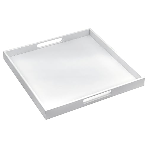 Bamboo Bam & Boo 20" x 20" x 2" Square Natural Bamboo Ottoman Tray with Handles, White - Image 1