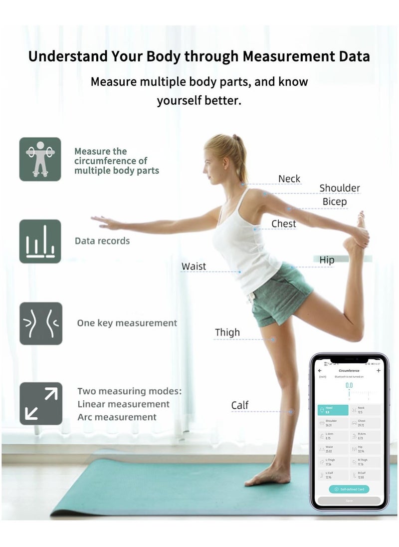 Generic - Smart Body Tape Measure, SUN & LION Accurate Body Fat Measure, Digital LCD Monitor Display, Body Measurement Tape with Bluetooth for Fitness Man & Woman, Data Syn, Lock Pin (inch & cm) - Image 1