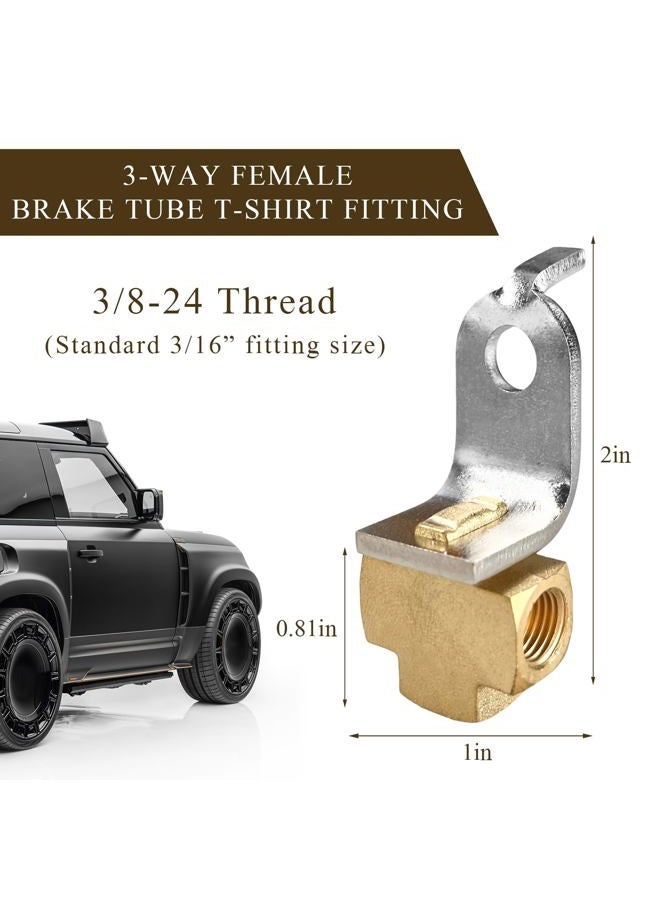 Wevdn 2 PCS 3-Way Brake Line Tee Fitting, Brass Brake Line Tee for 3/16" Tube with Mounting Bracket for 3/8"-24 Threads Maintaining Brake System, Universal Brake Line Fittings for Inverted Flare - Image 2