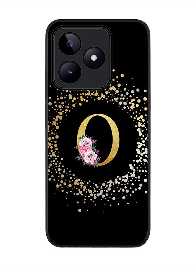 Stylizedd Rugged Black edge case for Realme C53, Slim fit Thin Cover- Custom Monogram Initial Letter Floral Pattern Alphabet- O (Black) - Image 1