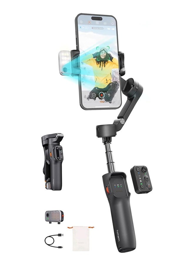hohem - hohem iSteady V3 Gimbal Stabilizer for Smartphone, AI Tracker Fill Light,Detached Remote,Built-in Tripod Extension Rod,2024 Upgraded 3-Axis Phone Gimbal Foldable Stabilizer for iPhone Android(Black) - Image 1