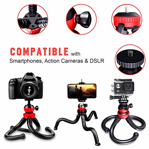 HUMBLE® Octopus Tripod Foldable Flexible Tripod gorilla tripod Stand with Universal Mobile Holder for Vlogging Streaming Photography Compatible With All Smartphones, Action Cameras, and DSLR {(12 Inch) RED and BLACK} - Image 3