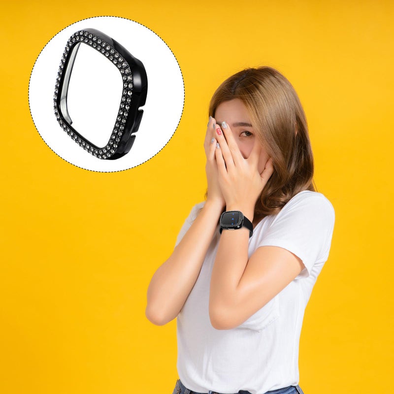 TPU Protective Case With Black Rhinestones Full Coverage Anti Scratch Smartwatch Cover - Image 5