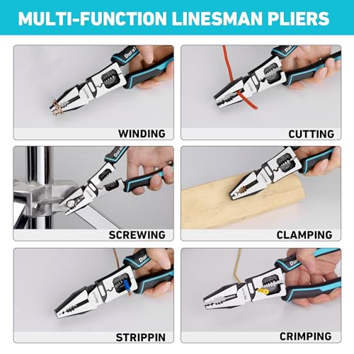 DURATECH 6-in-1 Linesman Pliers, 8.5" Multipurpose Combination Pliers with Wire Stripper/Crimper/Cutter Function, Heavy Duty Side-Cutting Pliers for Crimping, Stripping, Shearing, Screwing - Image 2