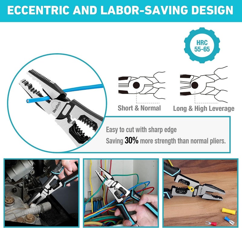 DURATECH 6-in-1 Linesman Pliers, 8.5" Multipurpose Combination Pliers with Wire Stripper/Crimper/Cutter Function, Heavy Duty Side-Cutting Pliers for Crimping, Stripping, Shearing, Screwing - Image 4