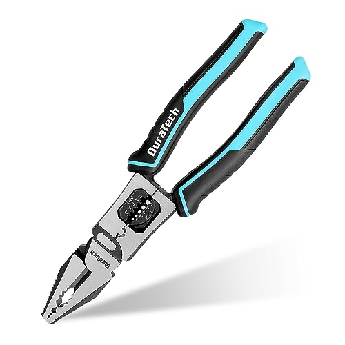 DURATECH 6-in-1 Linesman Pliers, 8.5" Multipurpose Combination Pliers with Wire Stripper/Crimper/Cutter Function, Heavy Duty Side-Cutting Pliers for Crimping, Stripping, Shearing, Screwing - Image 1