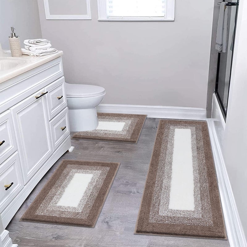 Bathroom Rugs Sets 3 Piece NonSlip Absorbent Bath Mats Extra Soft Plush Shaggy Bath Rugs with UShaped Contour Toilet Mat Machine Washable Coffee