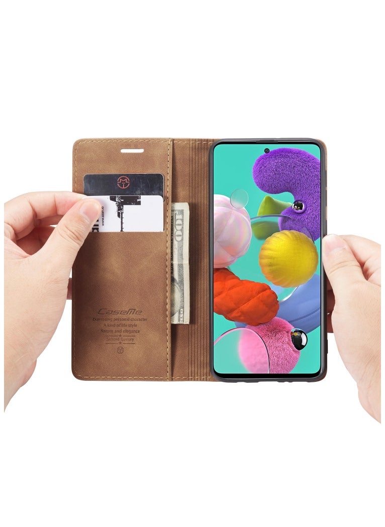 CaseMe CaseMe Samsung Galaxy A51Case Wallet, for Samsung Galaxy A51  Wallet Case Book Folding Flip Folio Case with Magnetic Kickstand Card Slots Protective Cover - Brown  - Image 3