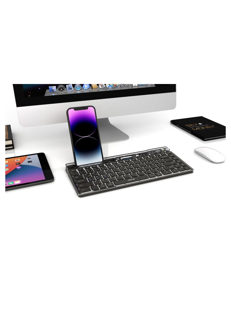 GREEN LION Transparent Keyboard Scissor Foot Structure 10M Stable Wireless Transmission Universal connectivity for iOS / Windows / Android / Mac / 500mAh Battery Capacity / 80 Hours Working Time / With Phone Cradle / LED Display- Black  - Image 2