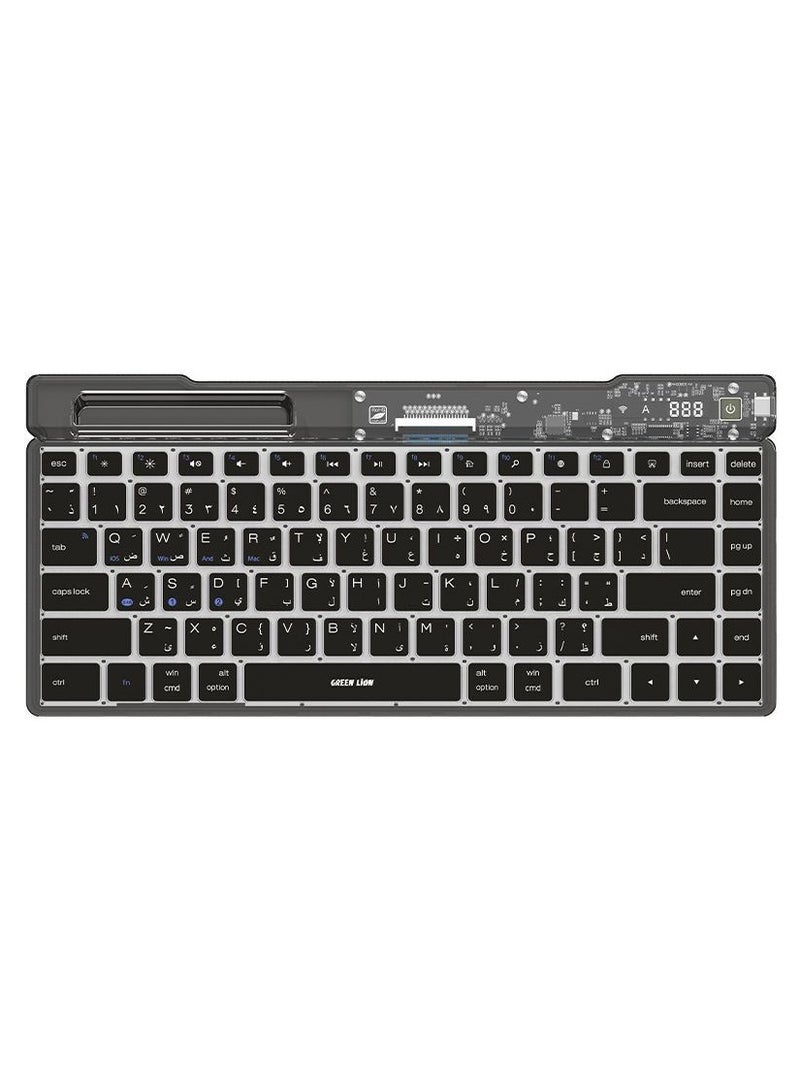 GREEN LION Transparent Keyboard Scissor Foot Structure 10M Stable Wireless Transmission Universal connectivity for iOS / Windows / Android / Mac / 500mAh Battery Capacity / 80 Hours Working Time / With Phone Cradle / LED Display- Black  - Image 1
