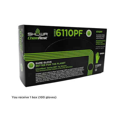 SHOWA 6110PF Sustainable EBT Latex-Free, Powder-Free, Nitrile Disposable Single Use Safety Gloves, 4 Mil, 9.5" Length, Large (1 Box/100 Gloves) - Image 3
