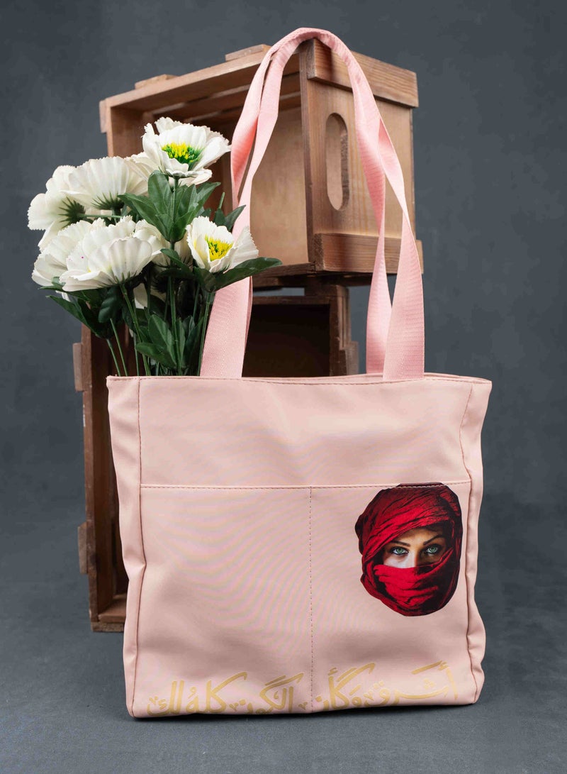 هاي لاين ستور حقيبة توتي باج وتربروف بطباعة جذابة مقاومة للبقع, شنطة بمساحة كبيرة لوضع جميع الأغراض الشخصية مبطنة من الداخل جودة عالية لون وردي - Image 2