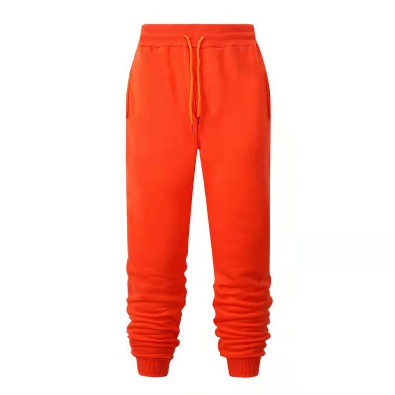 2021 Mens Casual Sweatpants Autumn Winter Solid Color Loose Fit Orange 