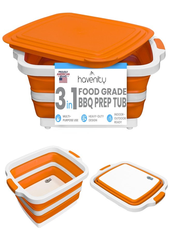 HAVENITY BBQ Prep Tub, 8L Multifunctional Camping Cutting Board with lid, Collapsible Dish Basin for Meal Prep Marinating Food, Collapsible Food Storage Containers (Large) - Image 1