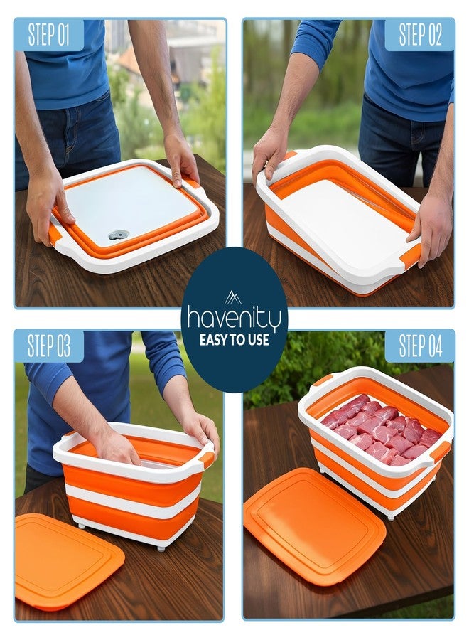 HAVENITY BBQ Prep Tub, 8L Multifunctional Camping Cutting Board with lid, Collapsible Dish Basin for Meal Prep Marinating Food, Collapsible Food Storage Containers (Large) - Image 5