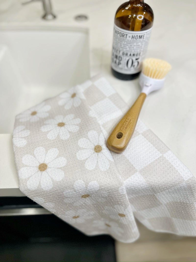 Trig Kitchen Towel. Tea Towel. Dish Cloth. Double Sided Design. Quick Dry Waffle Weave Microfiber. Highly Absorbent. Designer Prints. Modern. 2 Pack. Daisy - Image 3