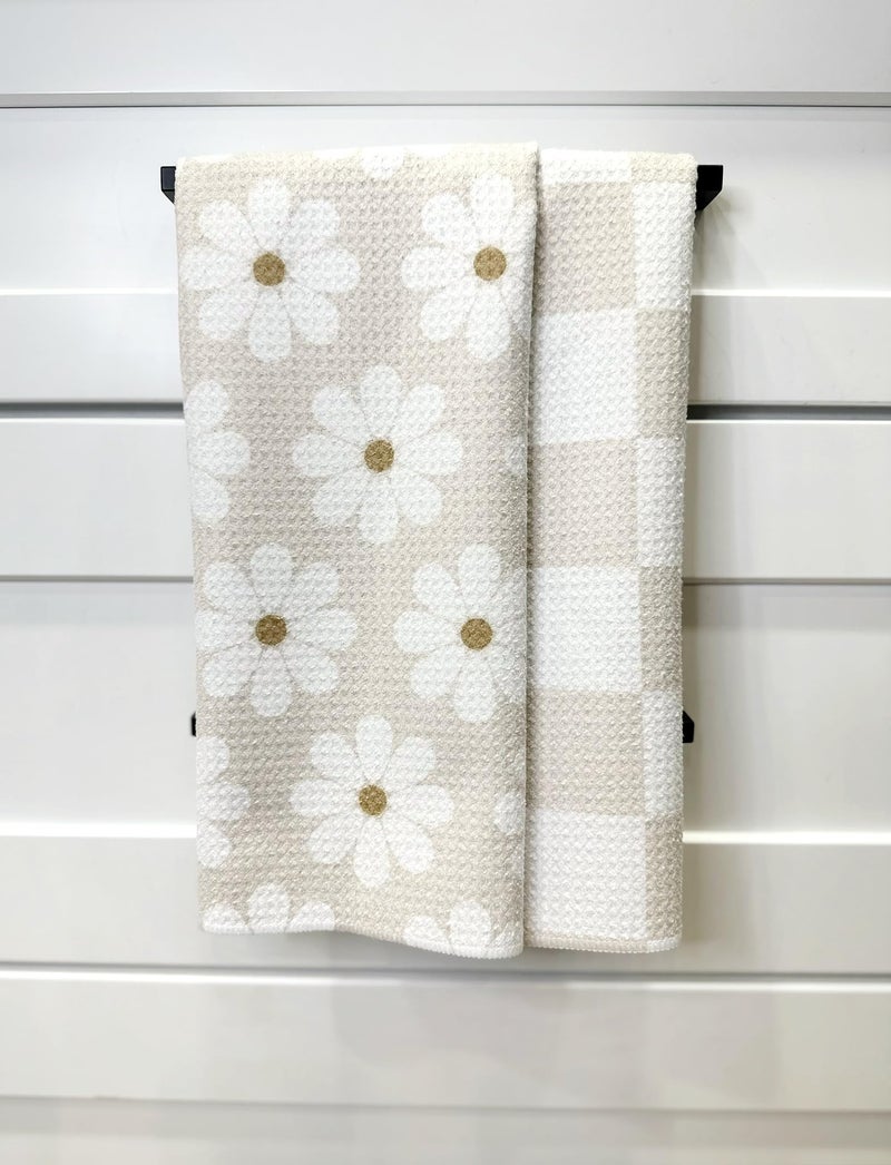 Trig Kitchen Towel. Tea Towel. Dish Cloth. Double Sided Design. Quick Dry Waffle Weave Microfiber. Highly Absorbent. Designer Prints. Modern. 2 Pack. Daisy - Image 2