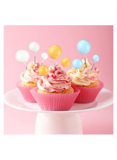 KASTWAVE Ball Shaped Cake Topper Cake Picks, Pearl Ball DIY Cake Insert Topper Cup Cake Topper Set Toothpick for Party Birthday Cake Baby Shower Wedding Anniversary 20Pcs  - Image 2