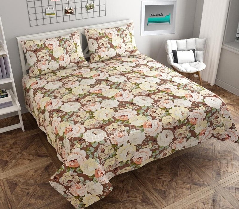 Subtlespreads Subtlespreads Premium Premium Super King Size Bedsheets 108 x 108 with 2 Large Pillow Covers Extra Large Bedsheets 275 x 275 cms Brown Roses 