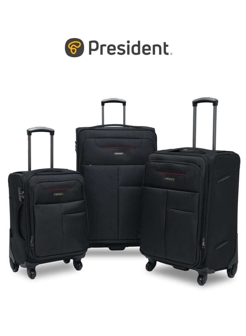 President 3-Piece Expandable Soft-Side Luggage Set - High-Quality Heavy Duty Travel Bags with Multi-Pocket Storage ( Model 961-3 ) BLACK - Image 1