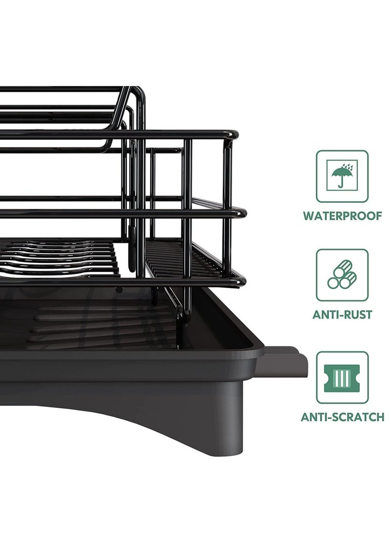 Arabest Dish Drying Rack with Drainboard Set Stainless Steel 2 Tier Dish Rack Large Dish Drainers with Drainage With Removable Cutting Board Holder Utensil Holder and Cup Holder Baking New （Black） - Image 3