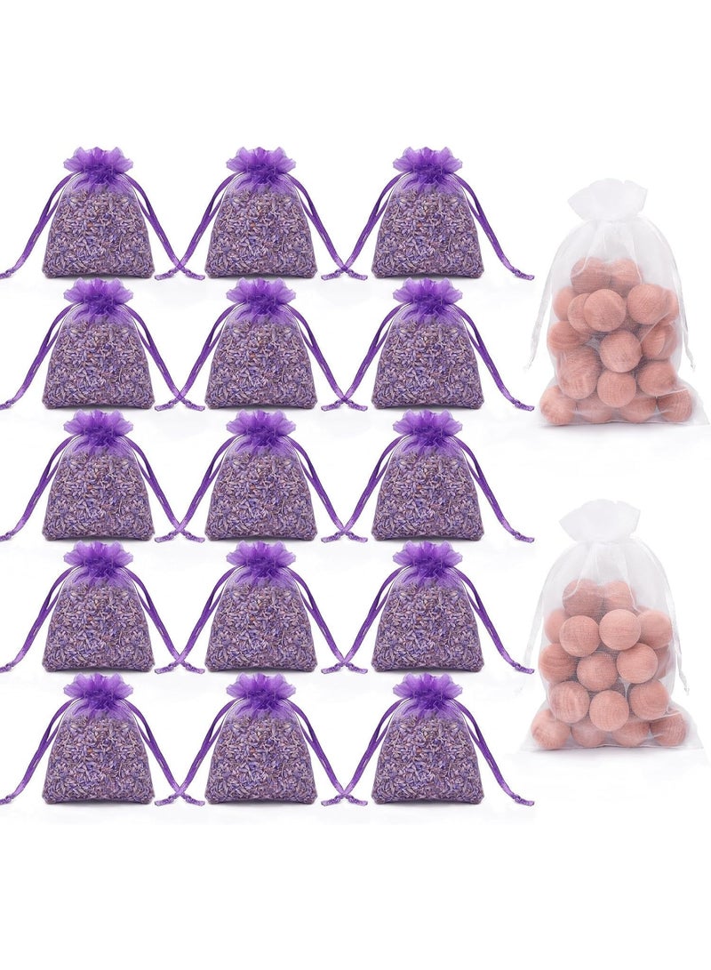 Cedar Blocks for Clothes Storage, 48 Cedar Balls and 15 Lavender Sachet Bags, Fresh Scents Home Fragrance Sachets for Drawers and Closets, Pack of 17 - Image 1