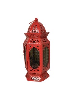 Ramadan Lantern Metal Window Glass - Red Decorative Islamic Flower Shape - Unique Design Decorative Look - Design may vary.