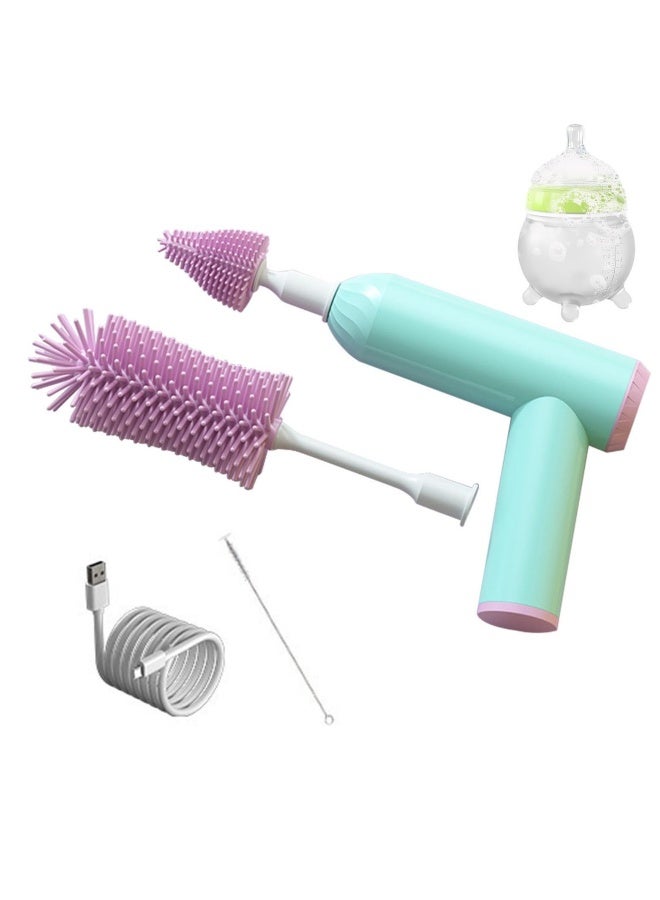 SYOSI Electric Baby Bottle Brush, Silicone Bottle Brush Set, Bottle Cleaning Brush Kit, Rechargeable Cordless Electric Straw Brush, Portable Baby Bottle Brush for Cleaning Bottle, Nipple and Straw - Image 1