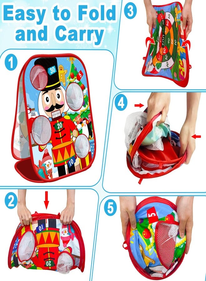 AMENON Christmas Bean Bag Toss Game for Kids, Christmas Party Games Double-Side Collapsible Dart Board Game with Nutcracker & Santa Claus Design for Xmas Party Family Carnival Indoor Outdoor Yard Toys Set - Image 3