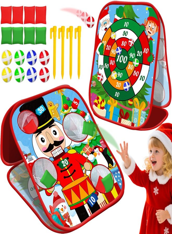 AMENON Christmas Bean Bag Toss Game for Kids, Christmas Party Games Double-Side Collapsible Dart Board Game with Nutcracker & Santa Claus Design for Xmas Party Family Carnival Indoor Outdoor Yard Toys Set - Image 1