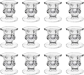 dedoot Candle Holders, Pack of 12 Glass Taper Candle Holders Centerpiece Clear Candlestick Holders Fit 3/4" Taper - Image 1