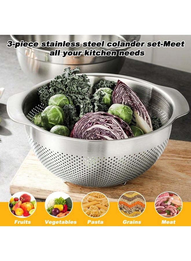 Tinsky 3 Pcs Stainless Steel Colander Strainer Set Metal Colander for Kitchen Pasta Strainer for Rice Food Fruits Spaghetti Vegetables (2QT, 3QT, 5QT) - Image 3