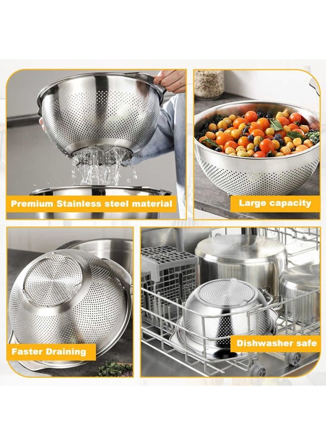Tinsky 3 Pcs Stainless Steel Colander Strainer Set Metal Colander for Kitchen Pasta Strainer for Rice Food Fruits Spaghetti Vegetables (2QT, 3QT, 5QT) - Image 4