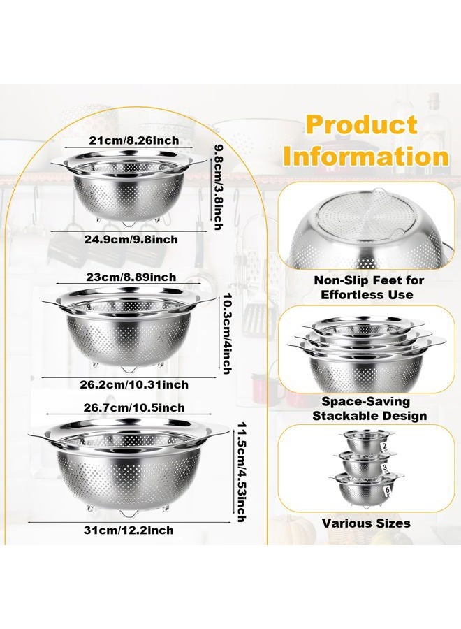 Tinsky 3 Pcs Stainless Steel Colander Strainer Set Metal Colander for Kitchen Pasta Strainer for Rice Food Fruits Spaghetti Vegetables (2QT, 3QT, 5QT) - Image 5