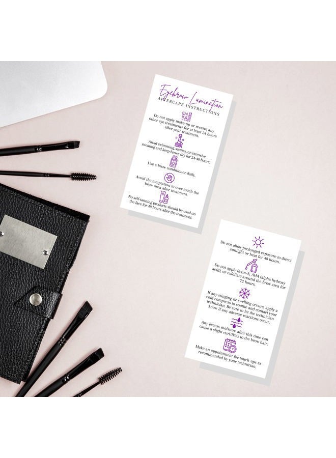 Lashicorn بطاقة العناية بعد تجميل الحواجب | 50 حزمة | حجم بطاقة العمل 2x3.5 بوصة | مجموعة رفع مبتدئة في المنزل لتجميل الحواجب وصبغها | حواجب بيضاء بتصميم أرجواني - Image 5
