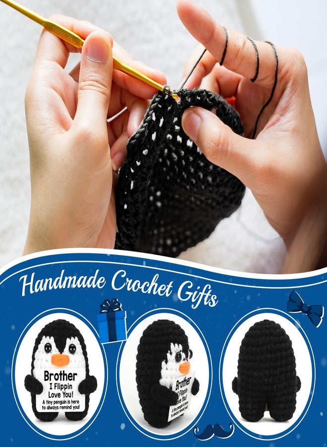 CryCarrot Mini Funny Brother Gifts from Sister Brother, Handmade Crochet Mini Penguin Christmas Birthday Gifts for Brother Boy Friend, I Love You Brother for Valentines Day Fathers Day Emotional Present - Image 3