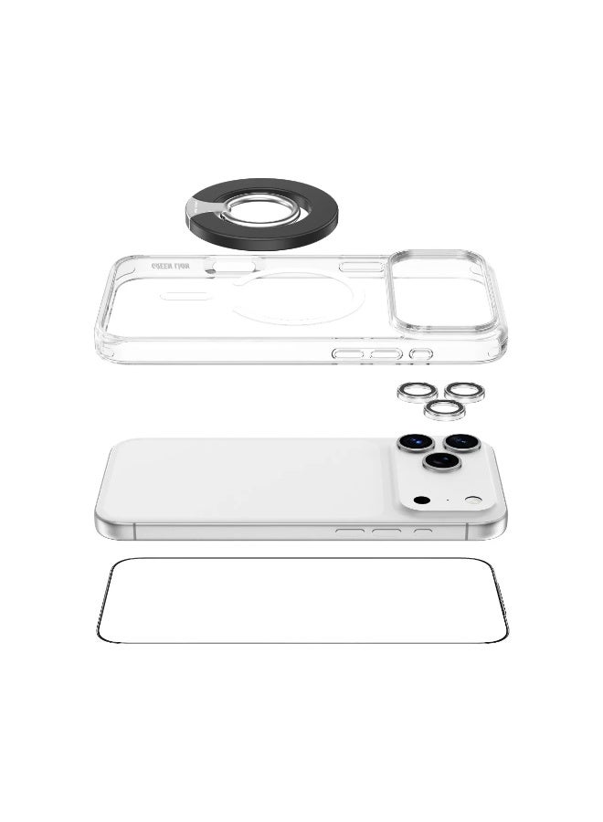 جرين ليون مجموعة حماية 4 في 1 لهاتف iPhone 17 Pro، جراب مضاد للصدمات، عدسة كاميرا مضادة لبصمات الأصابع، زجاج مقاوم للخدش، مشبك حلقي مغناطيسي فائق، جراب حماية شامل 360 درجة، جراب مضاد للاصفرار، عدسة كاميرا مضادة للخدش، مشبك حلقي قابل للتعديل بزوايا متعددة، صديق للبشرة - شفاف - Image 1