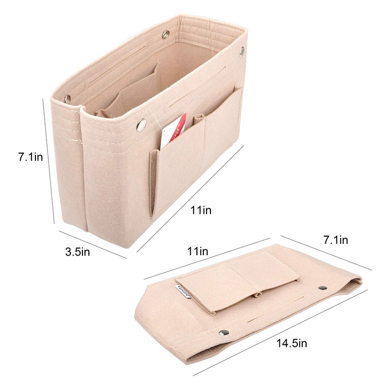 Vercord Felt Purse Tote Organizer Insert Divider Inside Handbag for Women Medium Beige, 11 inch x7.1 inch x3.5 inch - Image 3