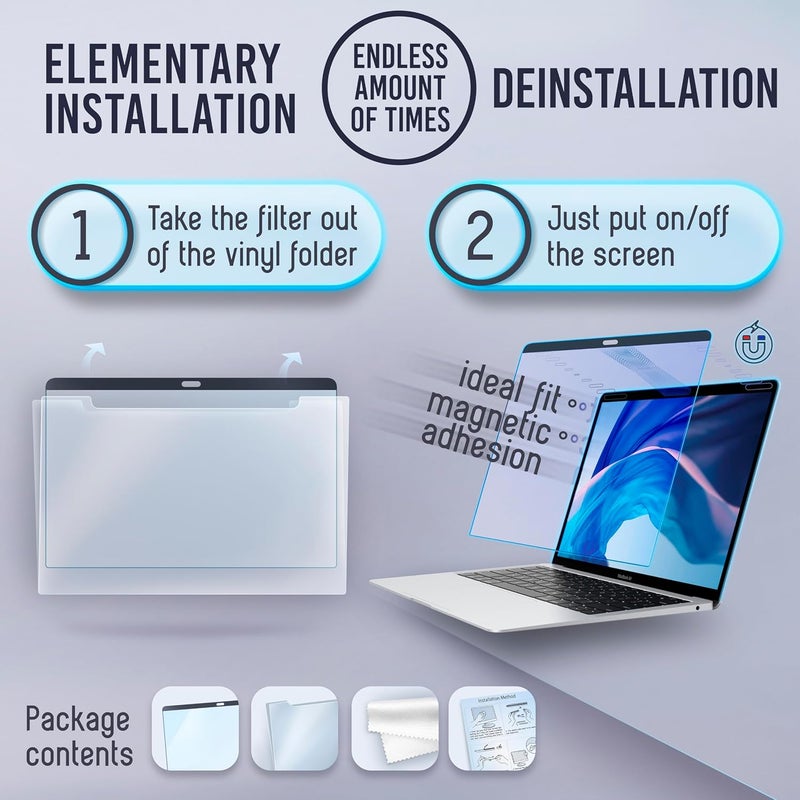 فينتيز واقي شاشة مغناطيسي VINTEZ للضوء الأزرق متوافق مع MacBook Air 13 بوصة 2018، 2019، 2020، 2021، M1 - مضاد للتوهج ومضاد للضوء الأزرق لشاشة الكمبيوتر المحمول، مرشح حجب الضوء الأزرق - Image 5